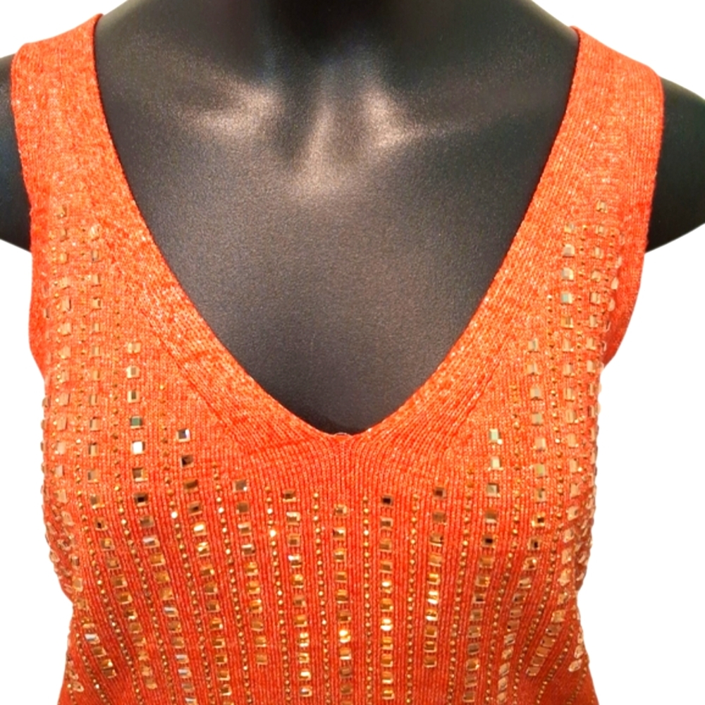 Glamorous Orange Embellished Tank Top 3553